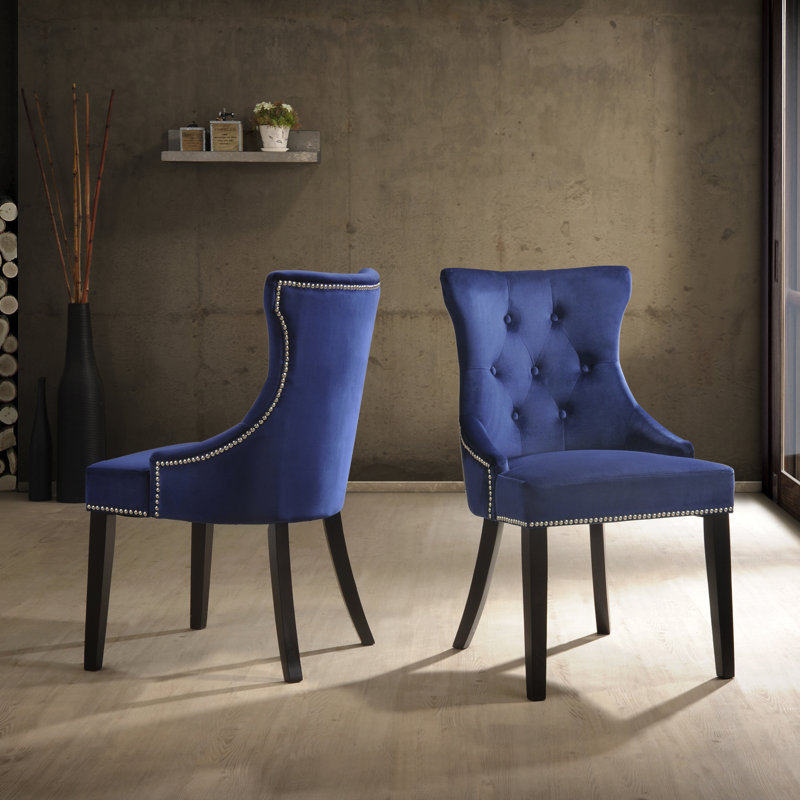 Chaise à oreilles Elegant Blue 21 po avec rembourrage en mousse, Marine, Espresso