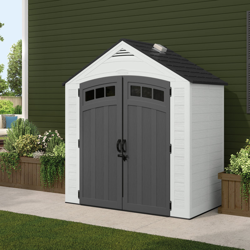 Suncast 84 in. W x 48 in. D Resin Storage Shed with Double Doors, Made in the USA, Peppercorn