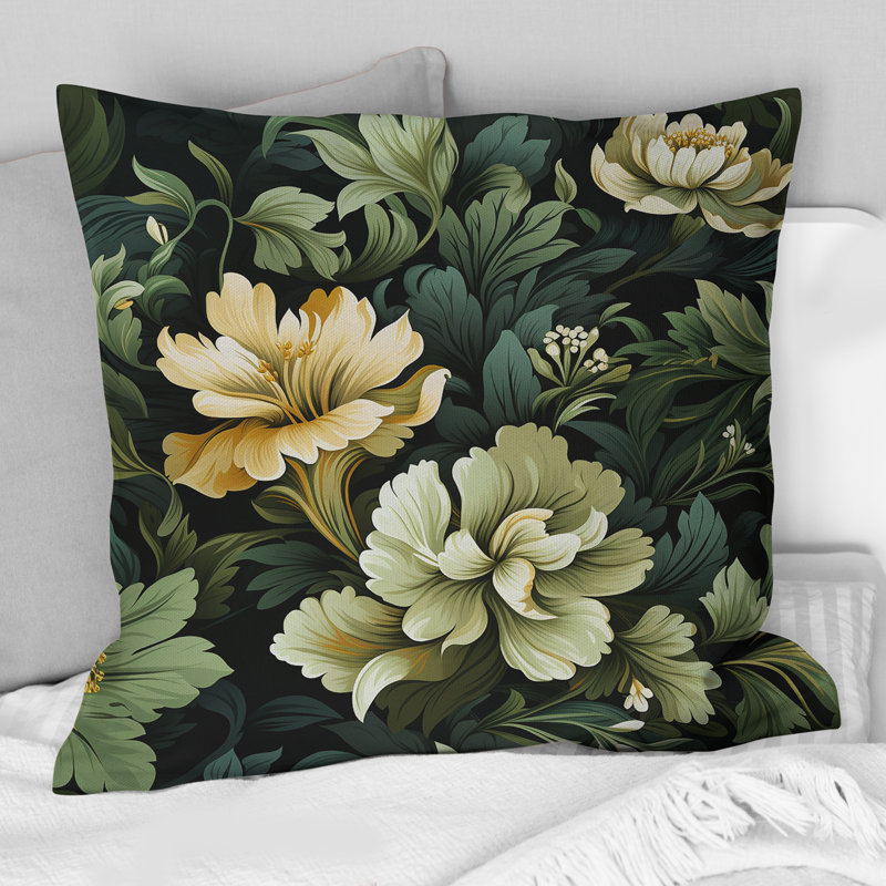 Victorian Stealth Flowers I - Camouflage Printed Throw Pillow, 18" H x 18" W