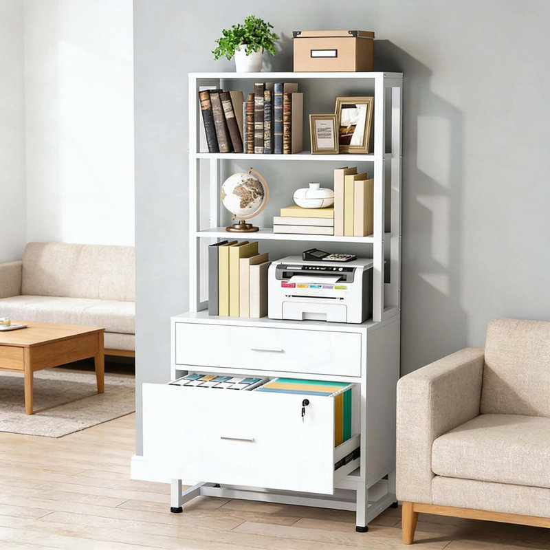 Grand classeur avec tiroirs et tablettes verrouillables, Blanc