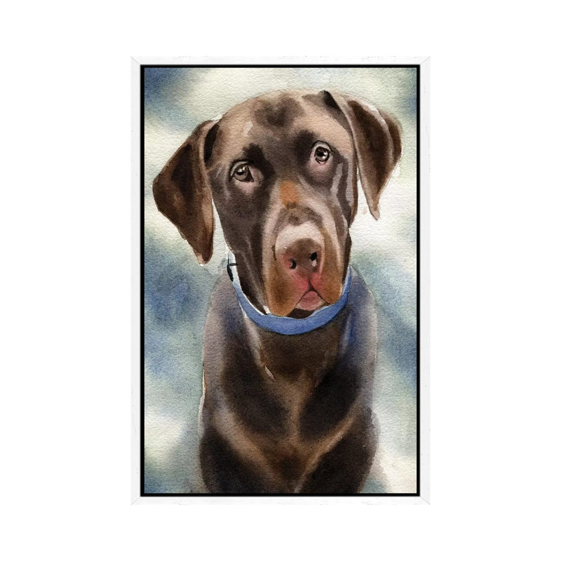 Chocolate Lab Portrait by Rachel Parker - Painting on Canvas, 66.04cm H x 45.72cm W x 3.81cm D, White Framed