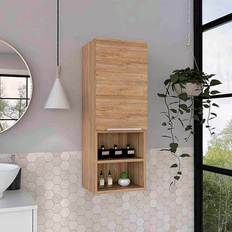 Armoire à pharmacie à porte simple H 32 po, deux tablettes extérieures, deux tablettes intérieures, Naturel