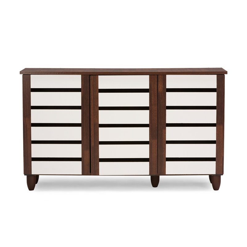 Adamstown 14 Pair Shoe Storage Cabinet, White/Brown