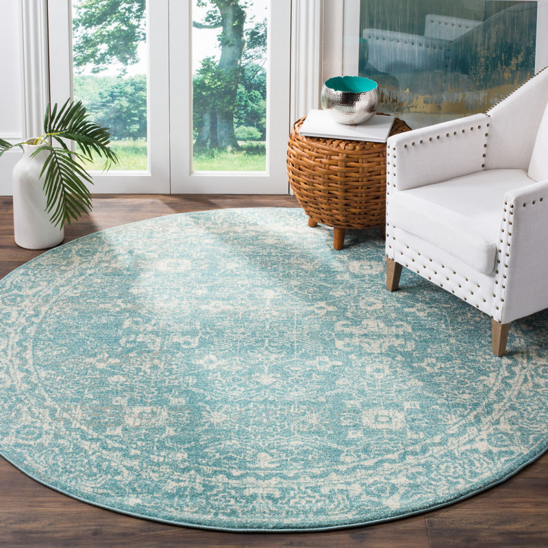 Tapis bleu clair / ivoire Anastacia, Rond 6 pi 7 po