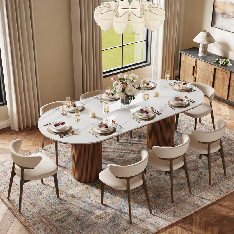 Ensemble de table de salle à manger moderne 78,7 po, table de salle à manger en pierre frittée avec 8 chaises non assemblées