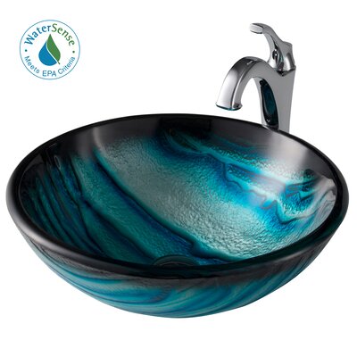 Kraus Nature Series Glass Circular Vessel Bathroom Sink with Faucet ...