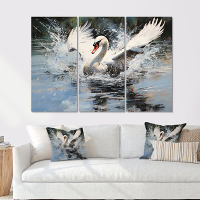 Saw Elegance In Motion I - Swans Animal Wall Art Living Room Set