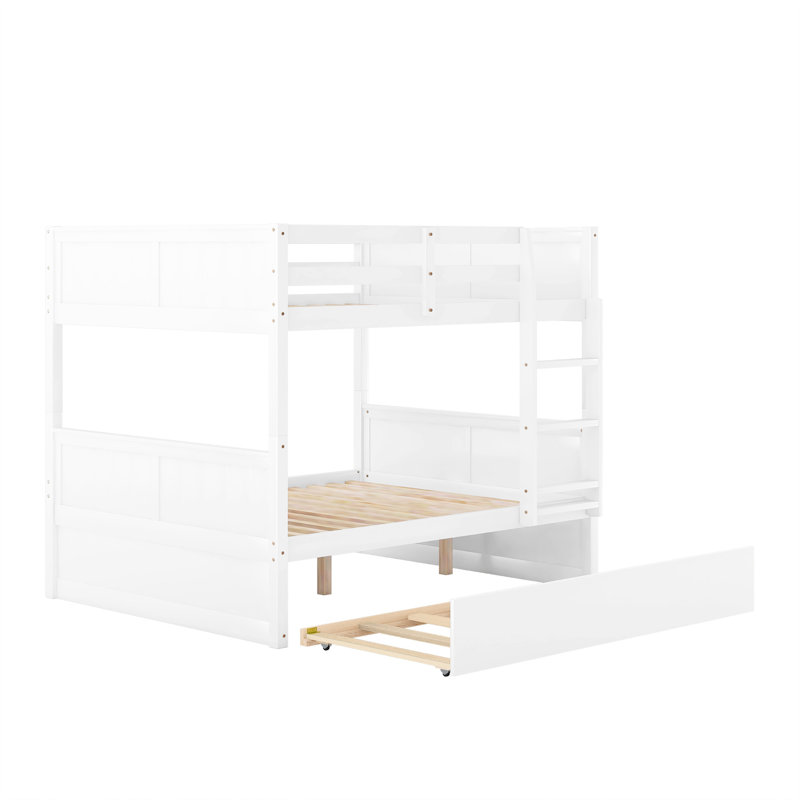 Khaleesa Full Over Full Bunk Bed with Twin Size Trundle for Bedroom, White