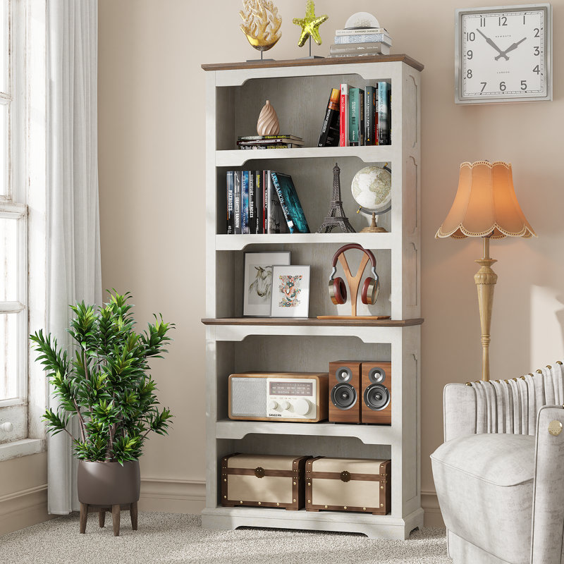 5 Shelf Standard Bookcase, Storage And Display Bookshelf, White/Oak
