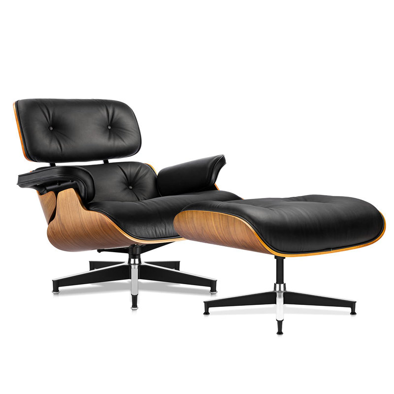 Genuine Leather Swivel Accent Chair with Ottoman