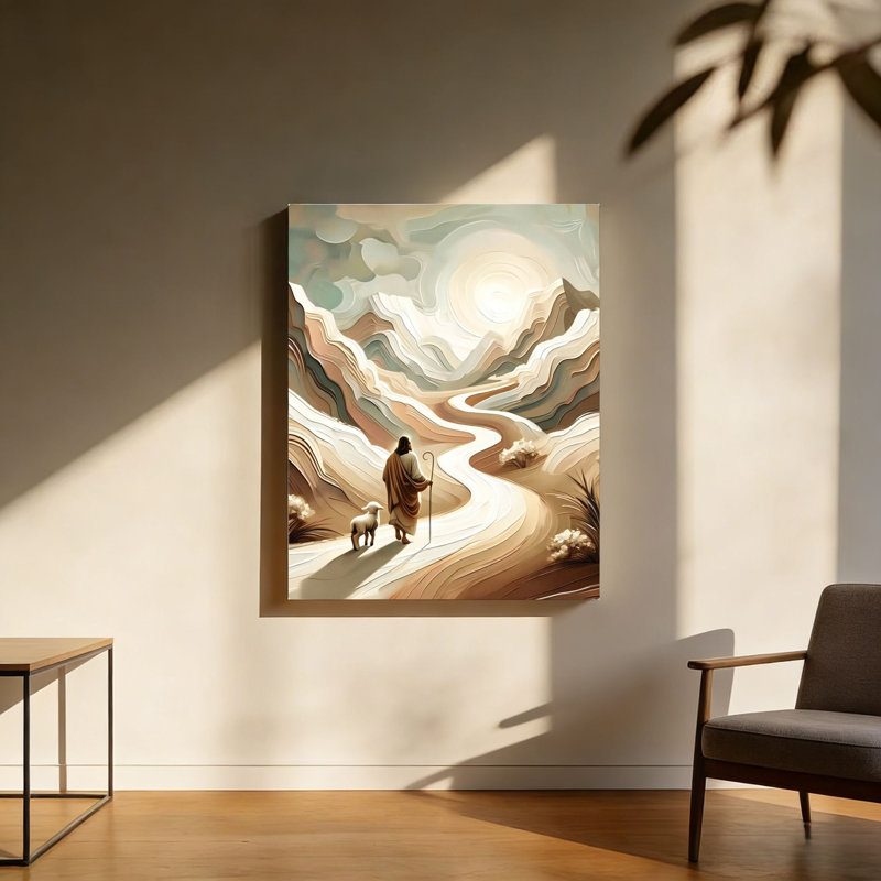 Jésus et l'agneau, cadre en bois à l'arrière intégré, 20 x 30