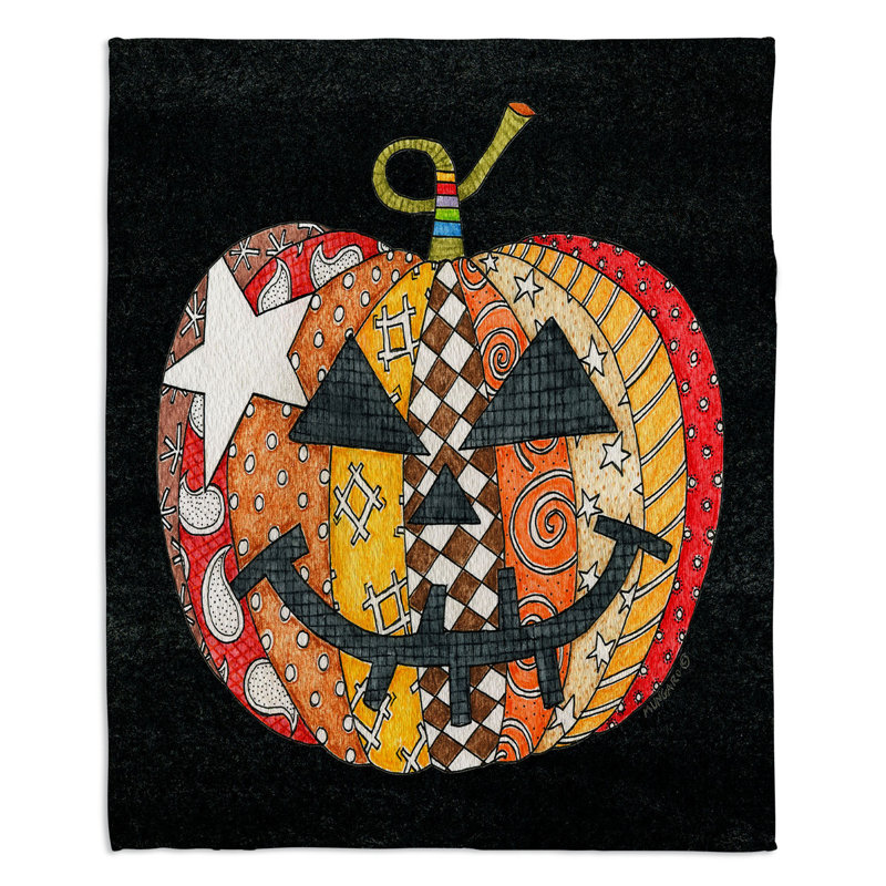 Couverture avec motif citrouille, 68 po x 80 po, Noir