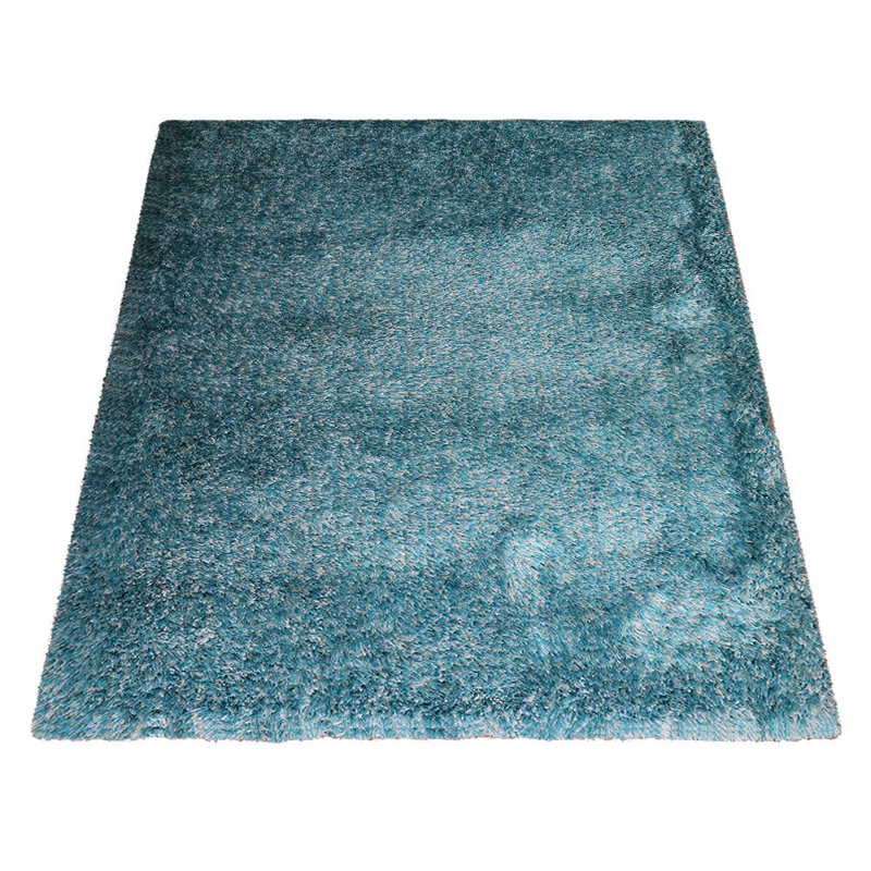 Tapis Mullins à poils longs tuftés à la main en polyester écologique - 122 x 183 cm, rectangulaire, couleur turquoise et blanc, motif uni, épais et antidérapant, idéal pour le salon et la chambre.
