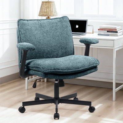 Cross-Legged Teddy  Office Chair With Flip up Armrest &Wide Seat，Ergonomic Fabric Home Office Chair 