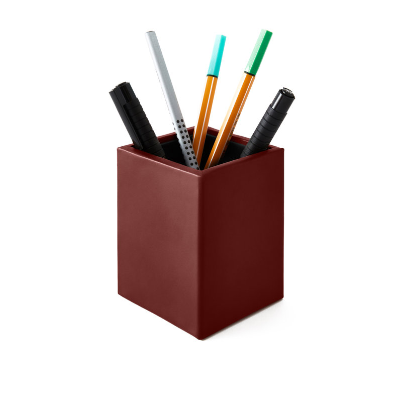 Camellia Leather Pen Holder, Burgundy Red
