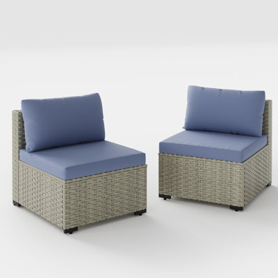 2 Pieces Rattan Patio Sofa With Cushions