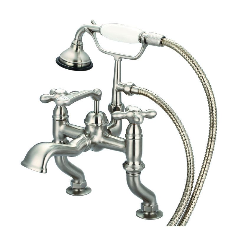 Stonington Deck Tub Spout, Brushed Nickel, Cross Handles