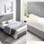 Lit tapissier moderne gris grand lit, aucun sommier tapissier nécessaire pour la polyvalence du cadre de lit plateforme avec support à lattes de bois