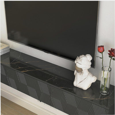 Floating TV stand wall-mounted with 16-color LED, 67-inch modern TV stand, floating TV stand entertainment center, suitable for 55, 60, 65-inch TVs, black