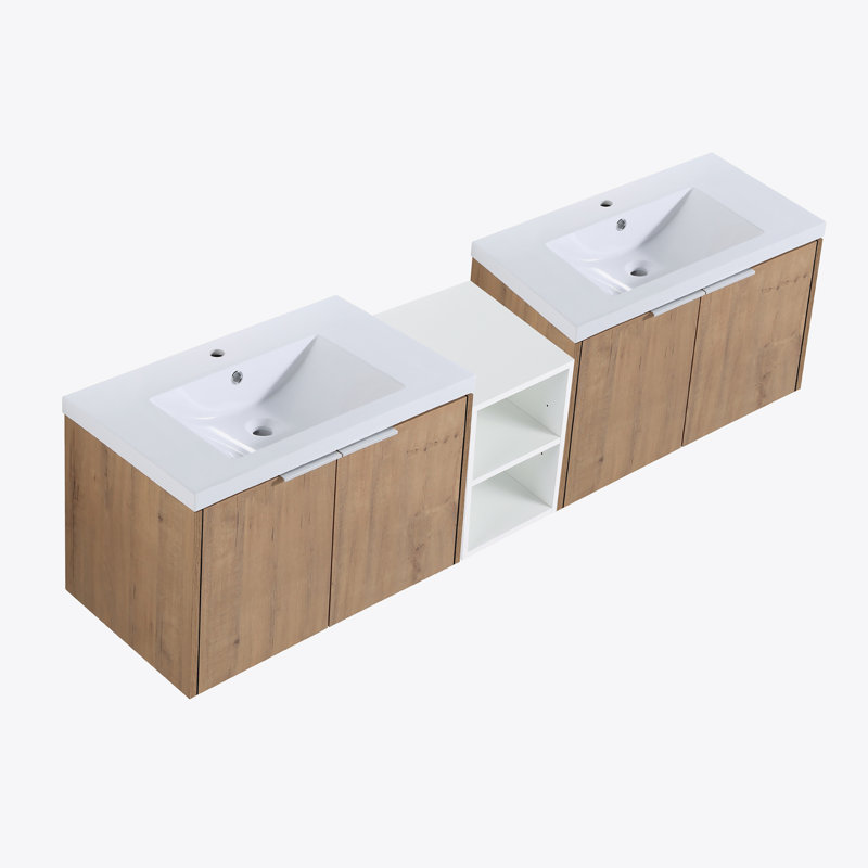 Meuble-lavabo 72 po à fermeture en douceur avec lavabo, Naturel / naturel