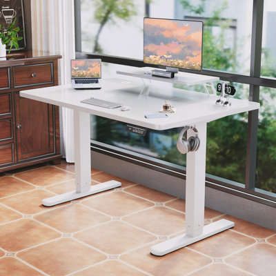 T-Shape Electric Standing Desk With Monitor Stand Memory Smart Pannel Home Office Desk