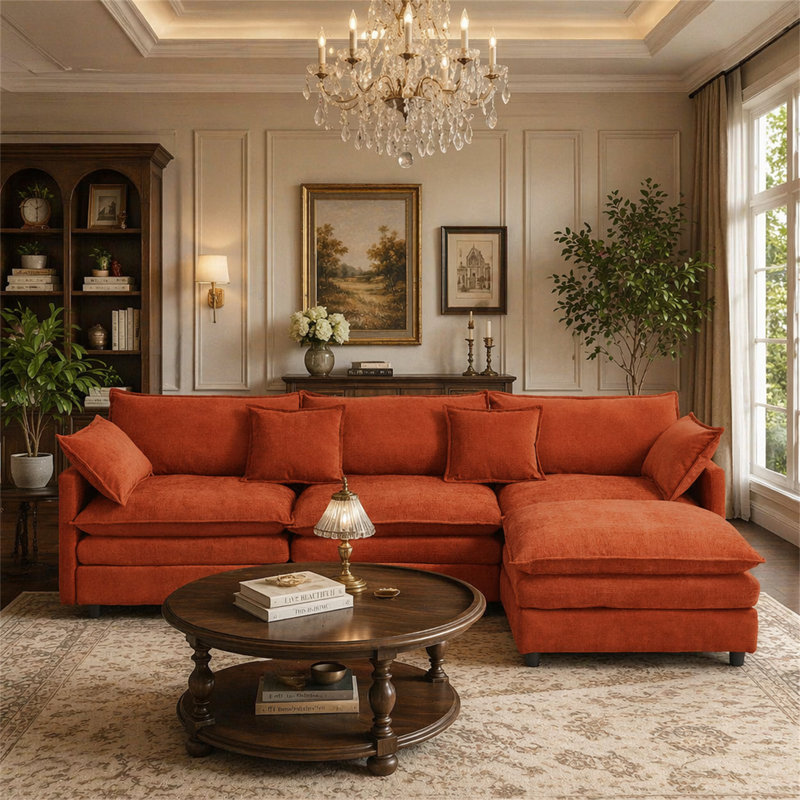 Canapé modulaire de 105 po, Orange foncé, Orienté à droite