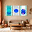 «Boho Contemporary», cercles bleus, rayures, motif de fleurs, ensemble de 3 impressions sur toile-1241753715
