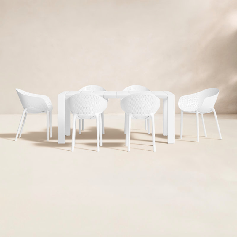 Farrah 70" W Extendable Plastic 7-Piece Patio Dining Set, White