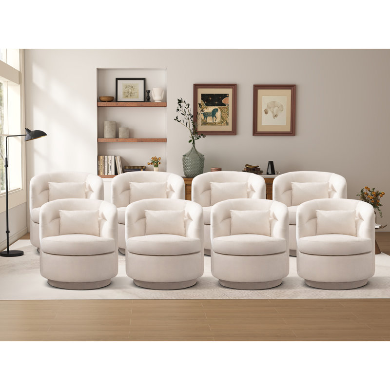 29" Wide Minimalist Super Soft Swivel Barrel Chair With Pillow, Beige