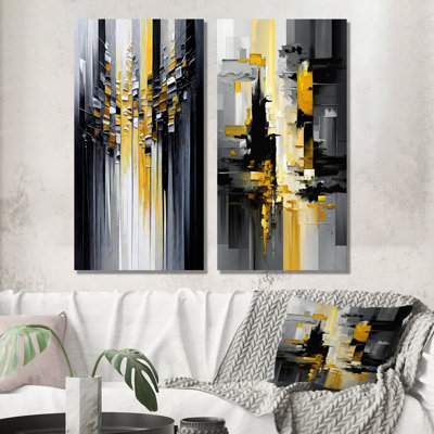 Black Yellow Geometric Wall Art, 2-Piece Canvas Set - Abstract Geometric Black And Yellow III
