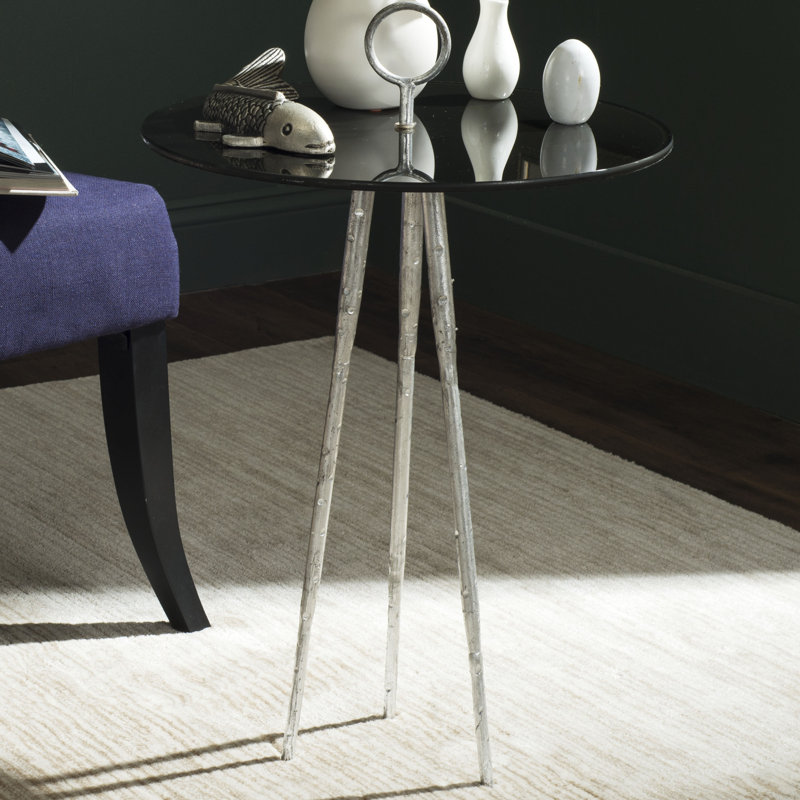 Bolland Glass Top End Table, Black, Silver