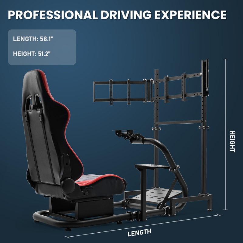  Racing Simulator Cockpit With Triple Monitor Stand And Seat Fit Logitech G920 G29 Fanatec Thrustmaster