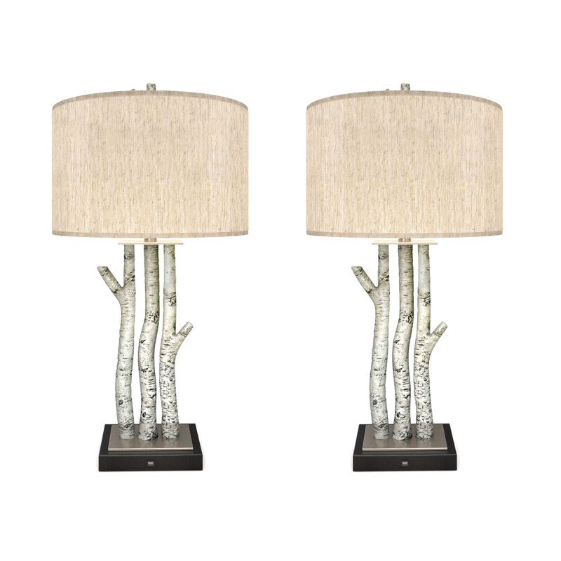 Birchwood Trio - 29.5" Table Lamp with USB - Set of 2 - White Wash Finish