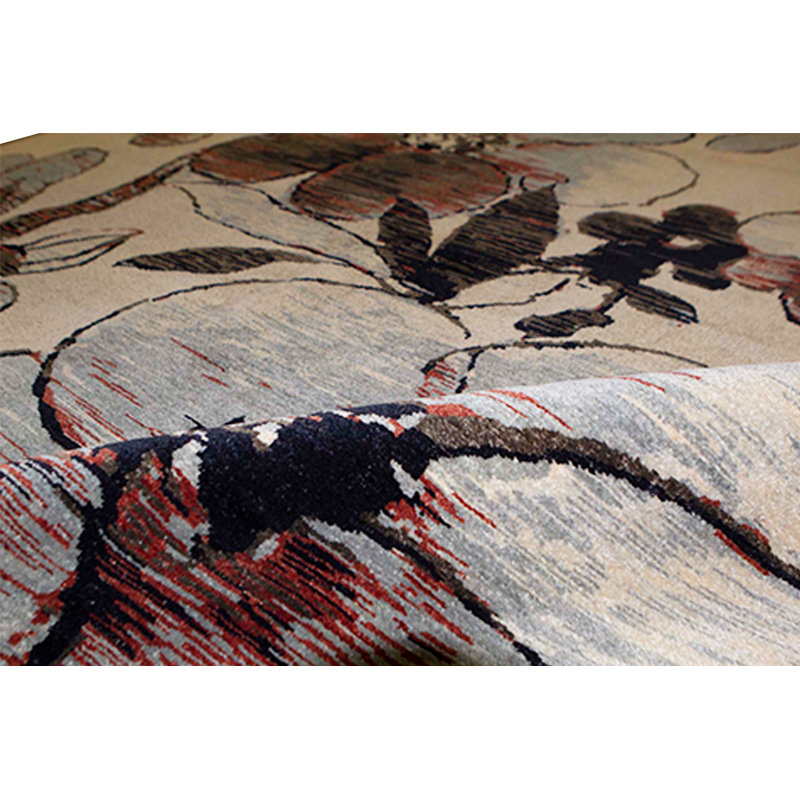 Tapis ivoire / noir noué à la main de haute qualité