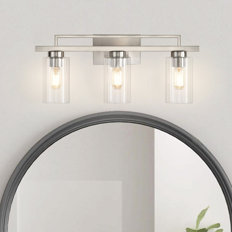 Éclairage pour meuble-lavabo moderne 3 lumières avec abat-jour en verre biseauté transparent, Noir mat