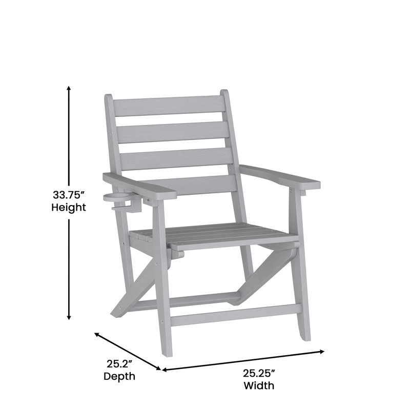 Commercial All Weather Adirondack Table And 6 Chairs With Cupholders, Gray