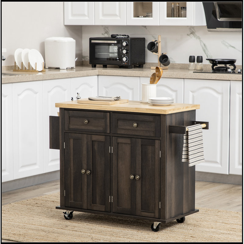 Chariot moderne pour îlot de cuisine avec étagère à épices, chêne brun, Chêne brun