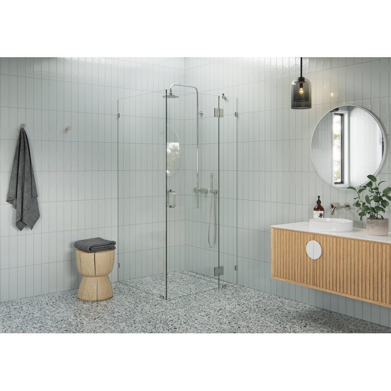 Halo 36.5 in. x 36.5 in. x 78 in. 90-degree Fully Frameless Glass Hinged Shower Enclosure, Polished Nickel