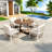 5-piece Patio Dining Table Set Included 1 Extendable Coffee Table, 4 Rattan Arm Chairs With Cushions And Iron Frame