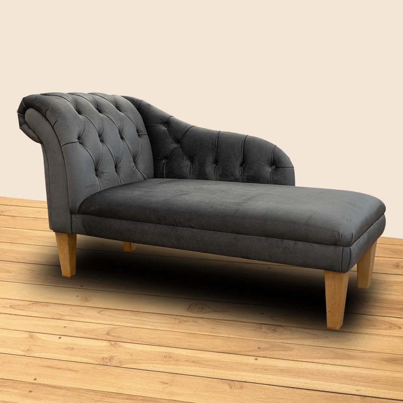 Grey Velvet Buttoned Chaise Longue