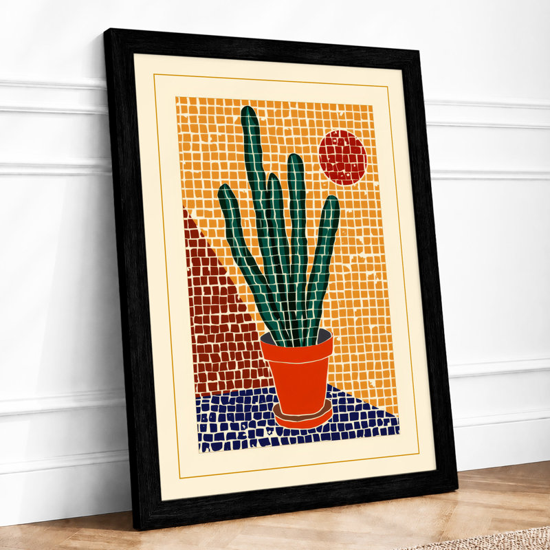 Geometric Cactus Mid-Century - Framed Print, A2 - 59.4 x 42.0 cm, Black
