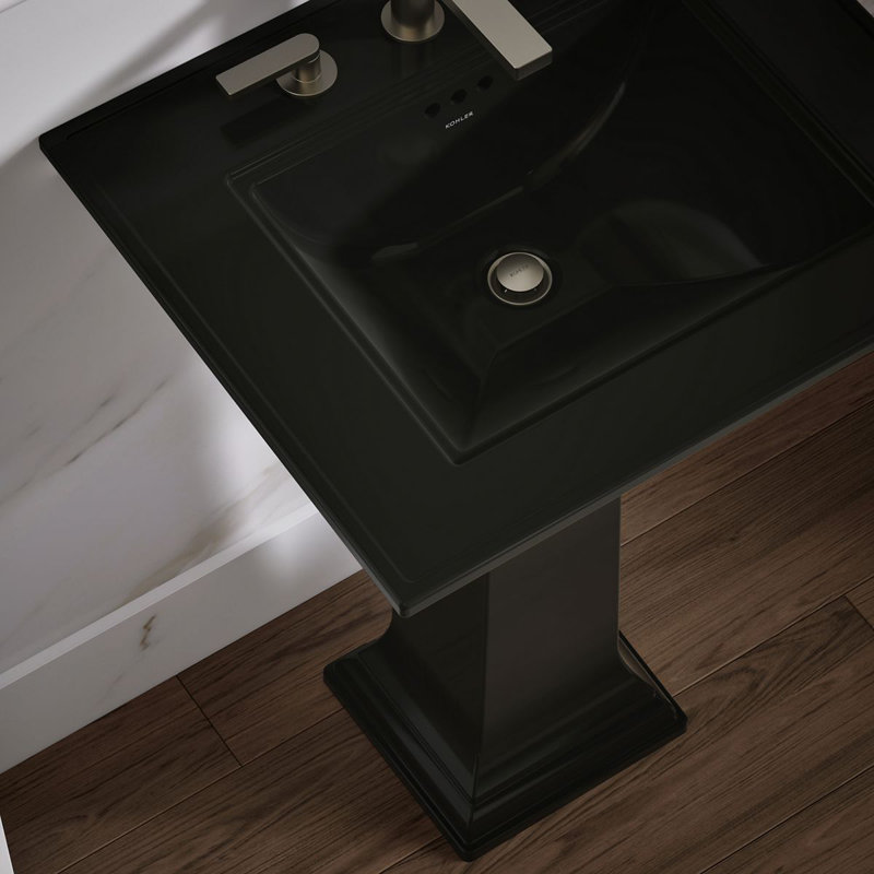 Memoirs® Stately 24" Pedestal Bathroom Sink with 4" Centerset Faucet Holes, Black, 8" Centers, 34.75" H x 20.5" W x 24.5" L