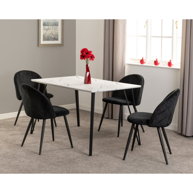 Belfast 4 - Person Dining Set, White Marble, Black