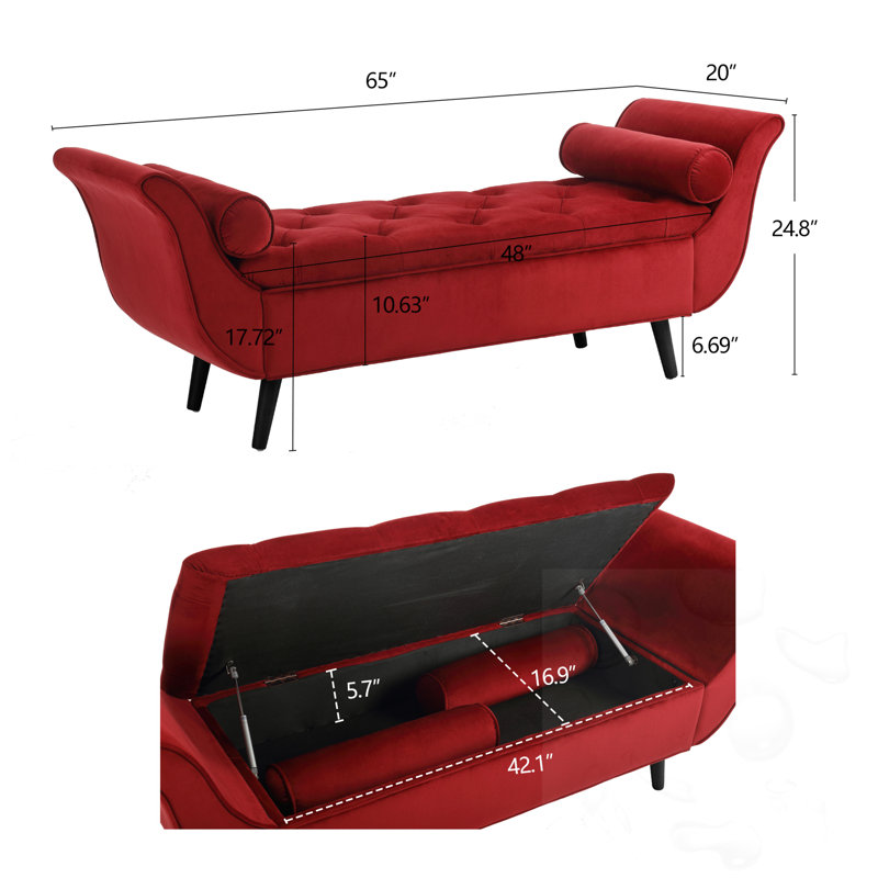 Tufted Long Bench With Storage, Red