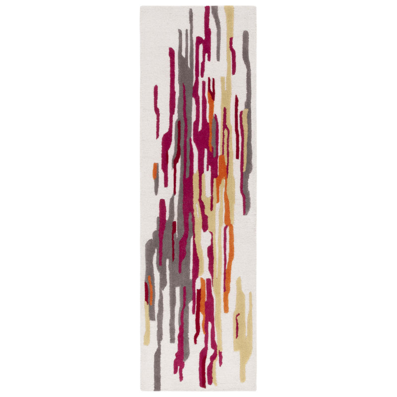 Rodeo Drive Hand Tufted Wool/Cotton Abstract Rug in Ivory/Red, Runner 2'3" x 8'