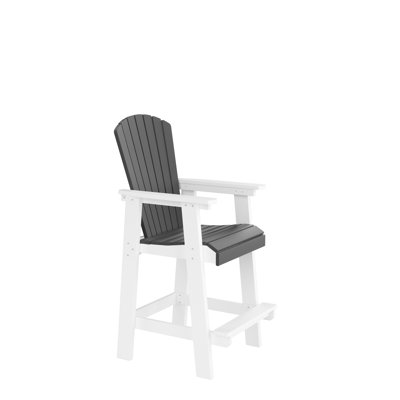 2 Outdoor Tall Chairs - Patio Bar Stools With High Back In White + Gray For Garden And Balcony Area Living Use Chair All-Weather