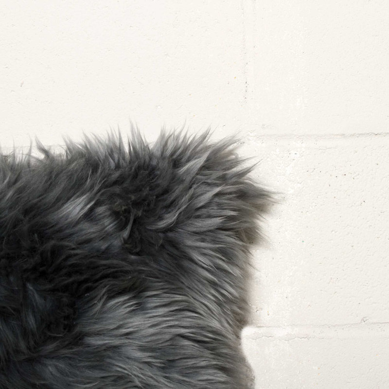  Mongolian Faux Fur Lumbar Pillow, Gray, 18" x 18"