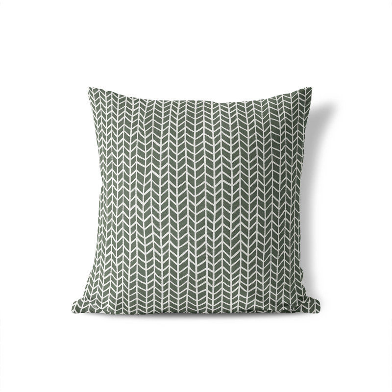 Chevron Feather Ivory Charcoal Throw Pillow, Chimichurri/Green, 18"H x 18"W