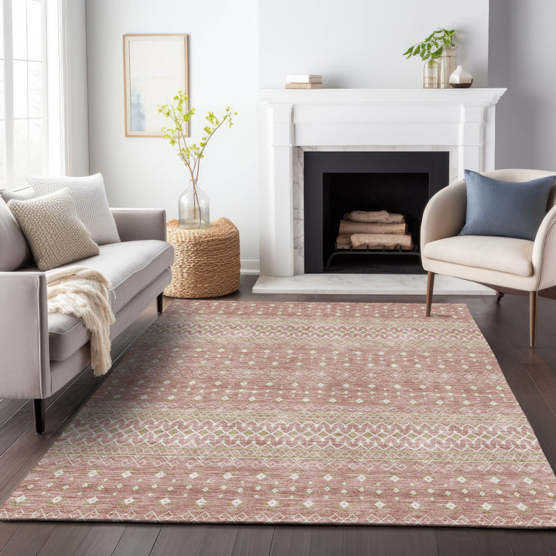 Premium Machine Washable Prisco Blush Rug, Rectangle 2'6" x 3'10"