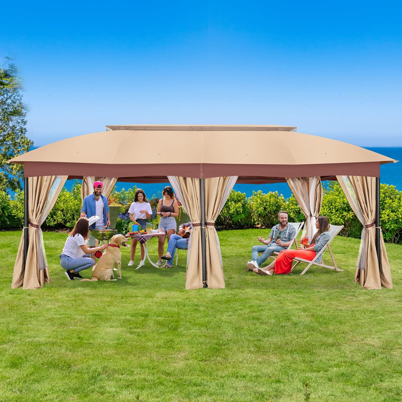 12x20ft Heavy Duty Gazebo with Metal Steel Frame Sturdy Tent with Privacy Curtain and Mosquito Netting Outdoor Gazebo for Garden, Lawn, Backyard, Garage